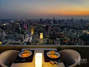 the roof top bar at baiyoke sky hotel transformed