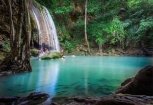 waterfall, erawan waterfall national park, rock