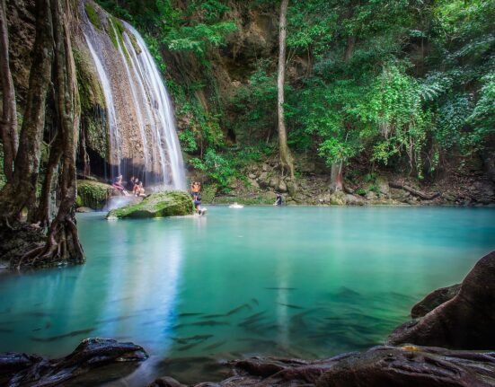 waterfall, erawan waterfall national park, rock
