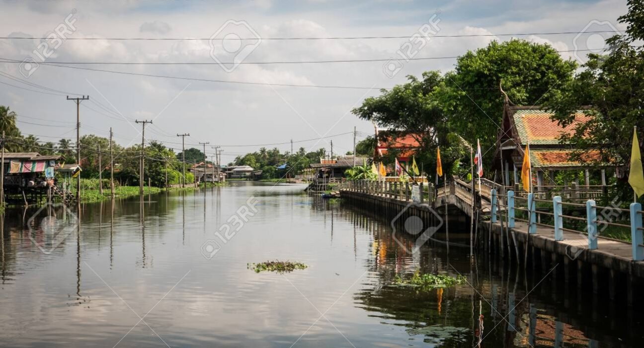 nonthaburi, thailand: old house near river in nonthaburi, thailand ...