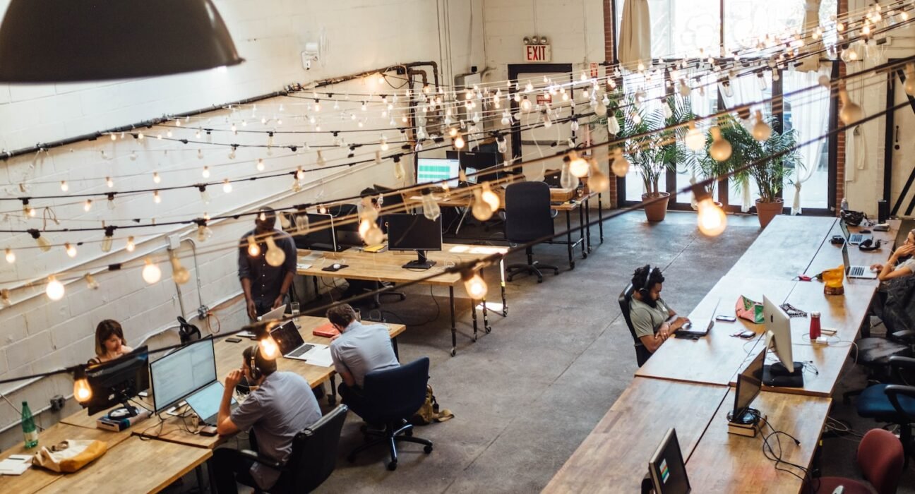 people sitting in front of computer monitors