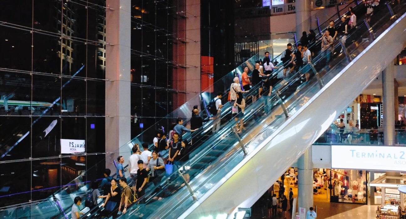 people on escalator