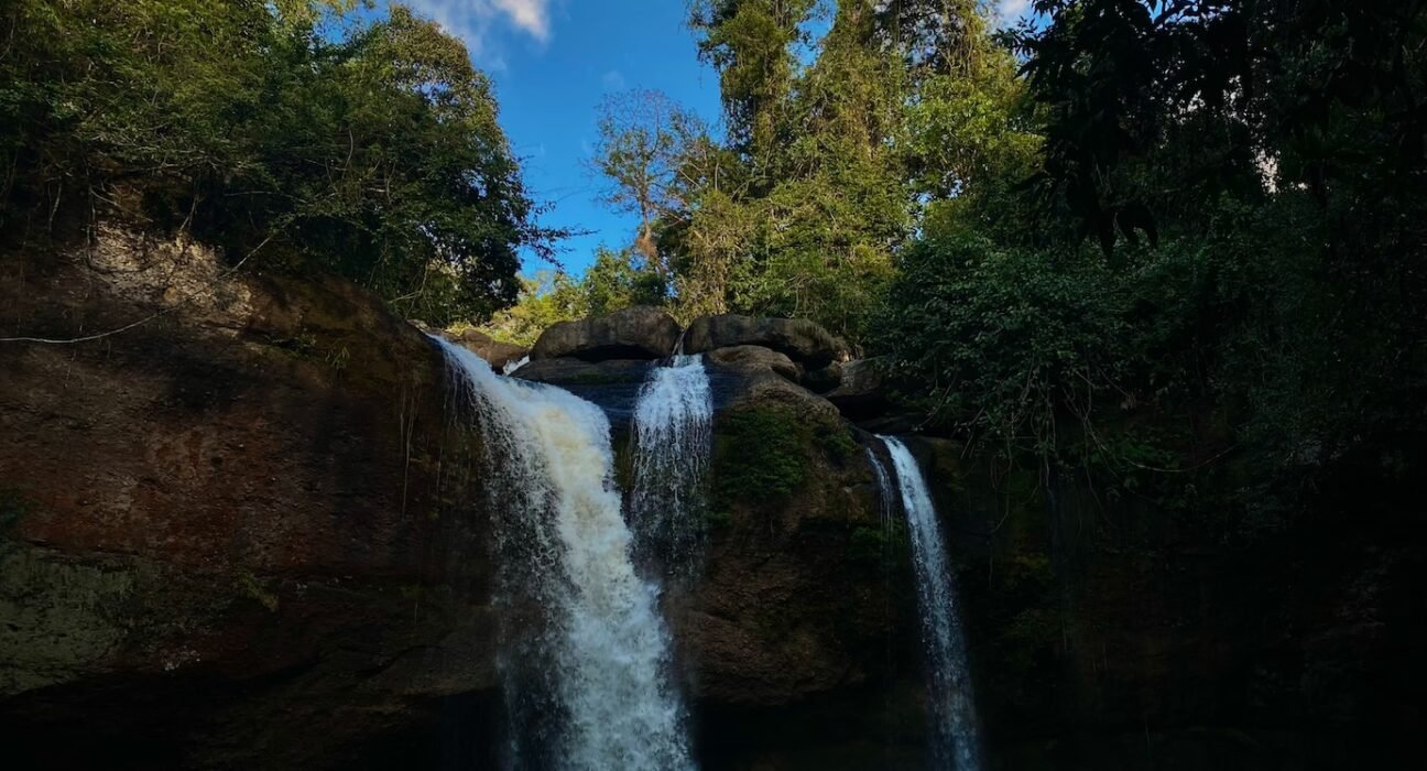 a waterfall in a forest
