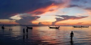 sunset, evening, sea