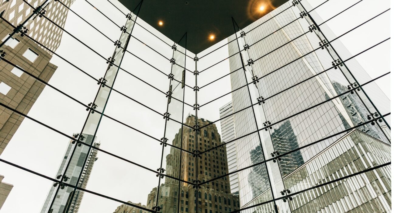 gray high-rise building at night time