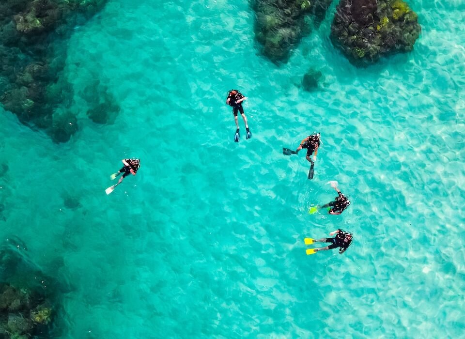 people swimming in the sea during daytime