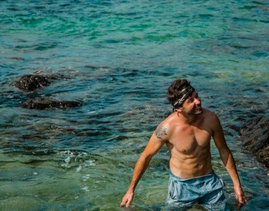 man standing in body of water