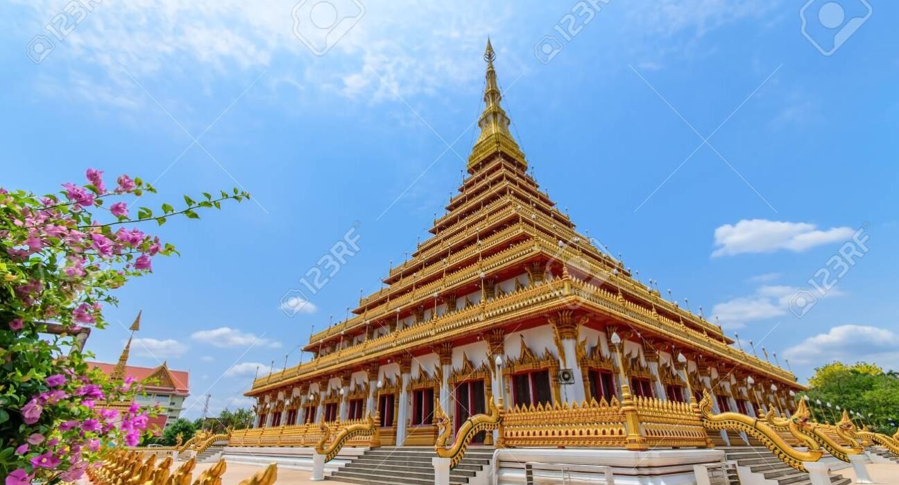 temple against blue sky in khon kaen, thailand; wat nong waeng ...