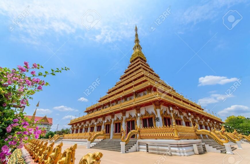 temple against blue sky in khon kaen, thailand; wat nong waeng ...