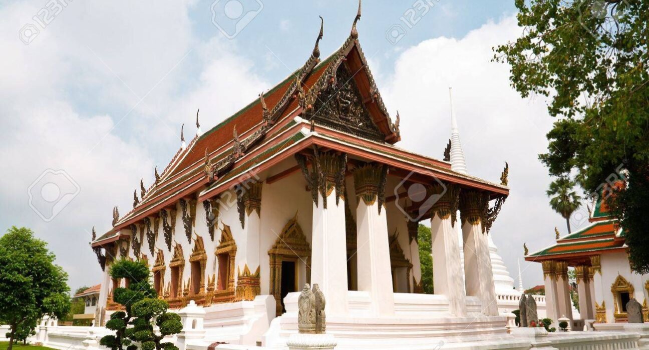 old church with beautiful shape in wat suwannaram, thailand stock ...
