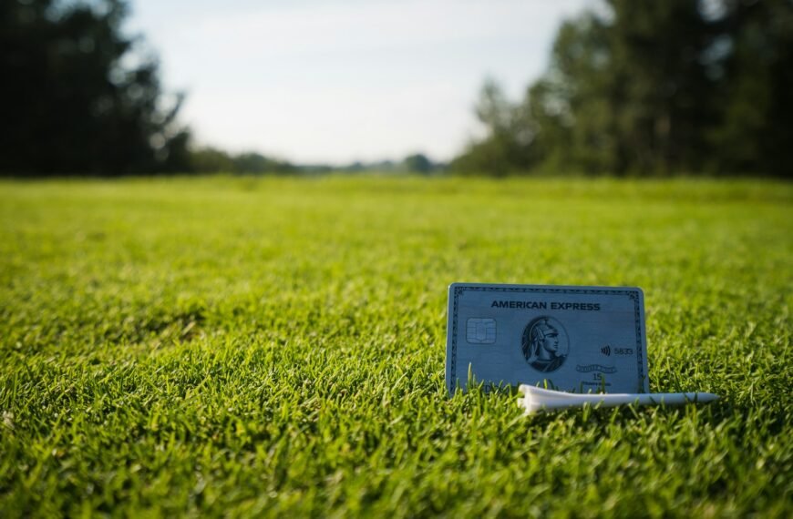 a credit card sitting on top of a lush green field