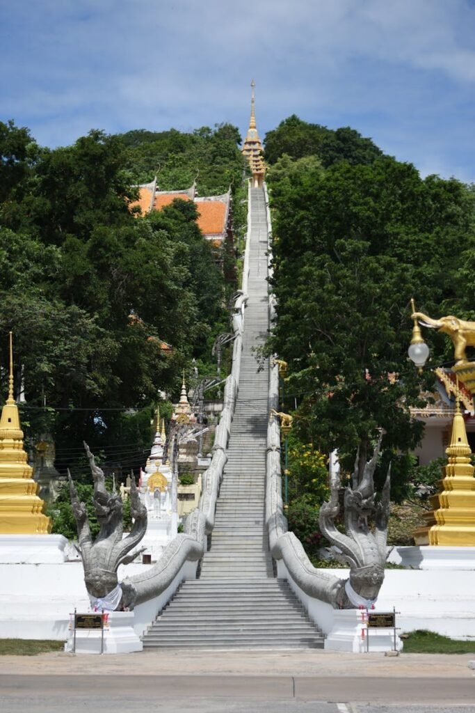 Stairs on Hill in Wat Sangkat Rattana Khiri Temple in Thailand