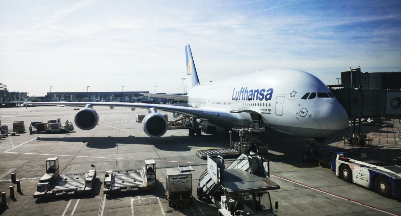 airbus a380 in lufthansa airport, frankfurt