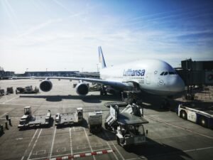 airbus a380 in lufthansa airport, frankfurt