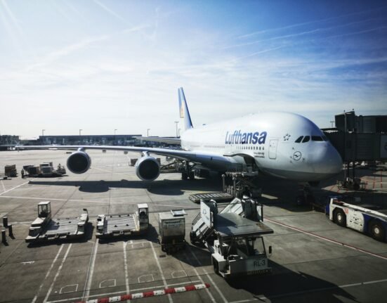 airbus a380 in lufthansa airport, frankfurt