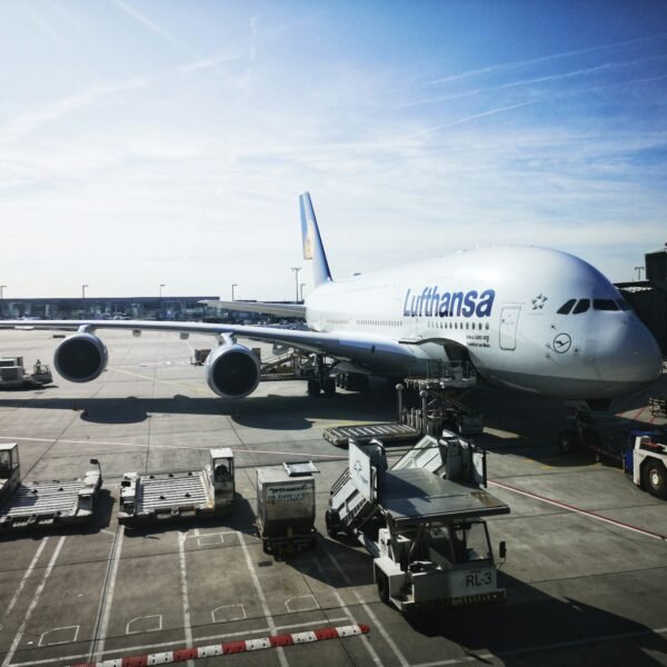 airbus a380 in lufthansa airport, frankfurt