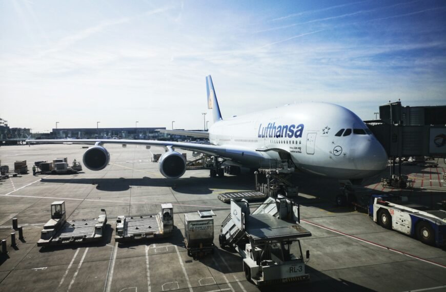 airbus a380 in lufthansa airport, frankfurt