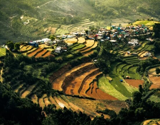 Village in a Mountain Valley in Vietnam