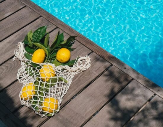 Lemon bag on the pool deck
