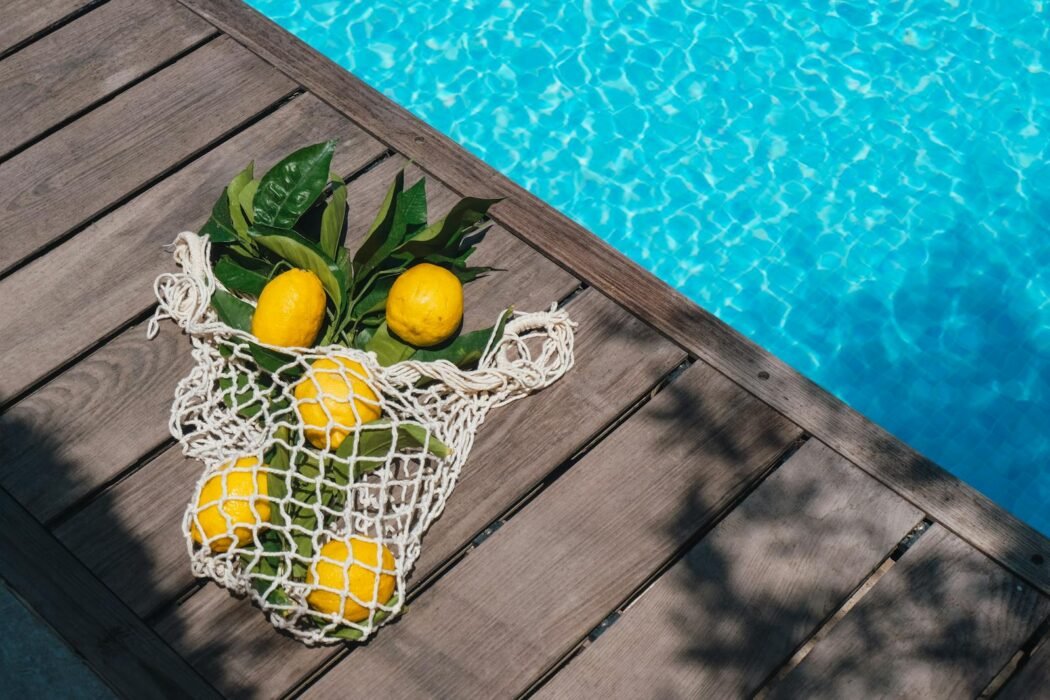 Lemon bag on the pool deck