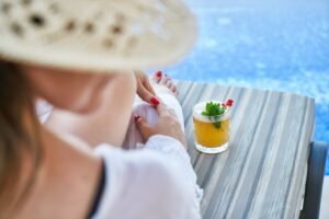 woman, resort, hotel