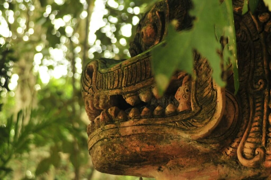brown wooden human face carved ornament