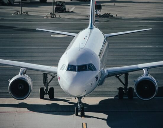 a large airplane on the runway